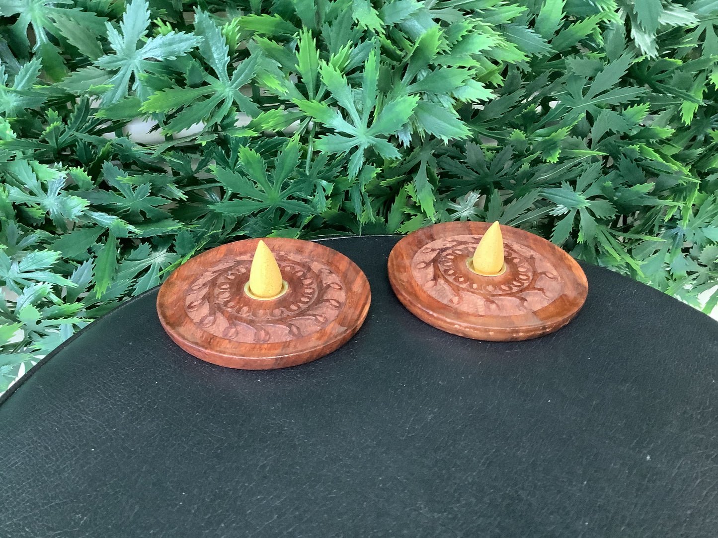 4" Round Carved Wood Incense Burner