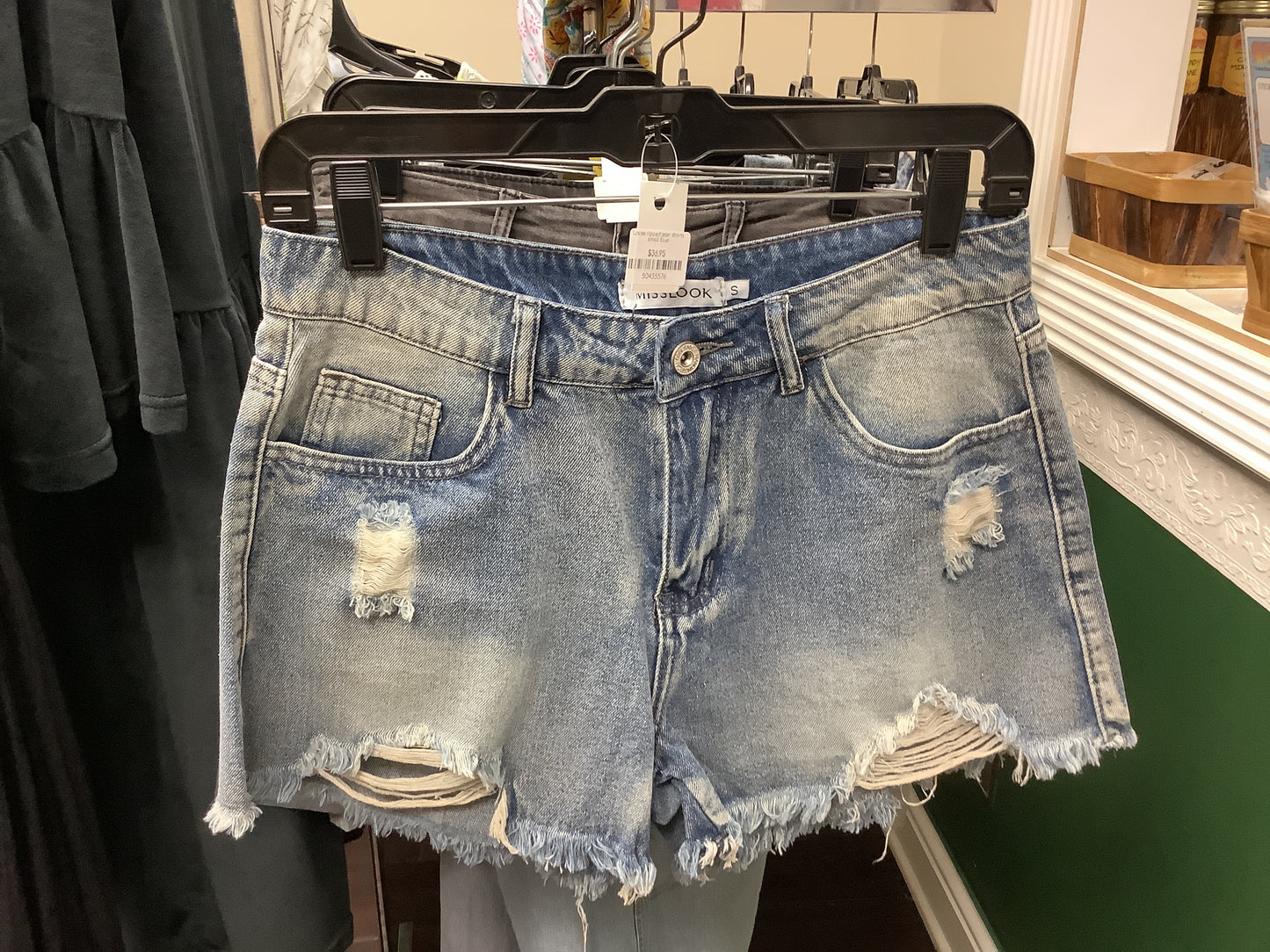 Loose Ripped Jean Shorts Small Blue