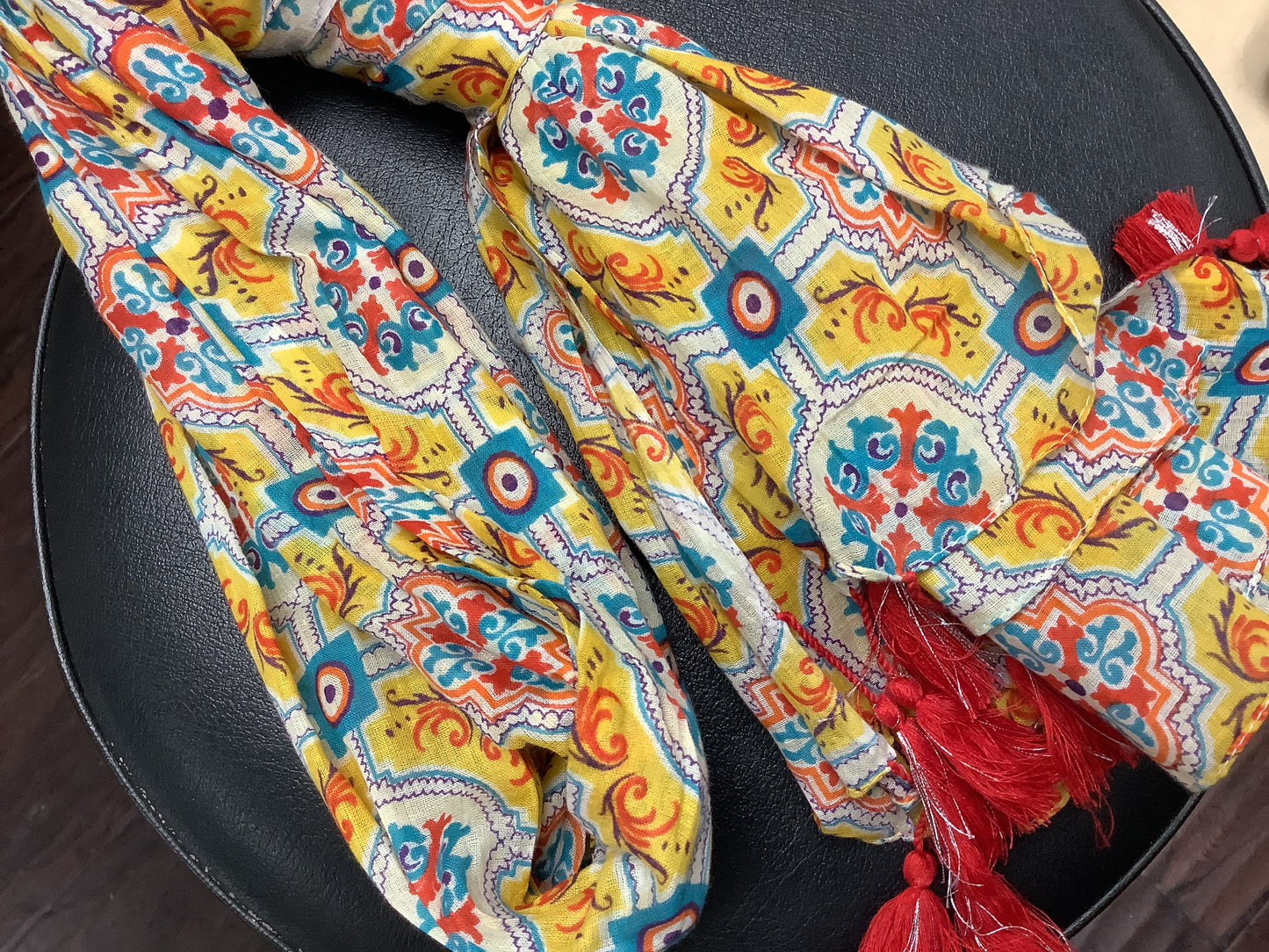 Mustard Scarf with Turquoise