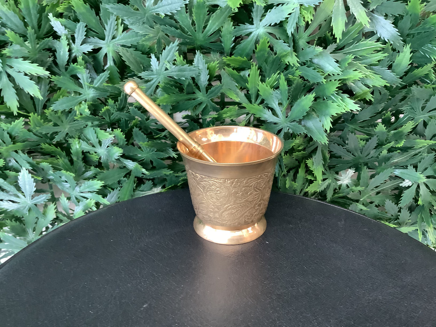 3" Brass Carved Mortar & Pestle