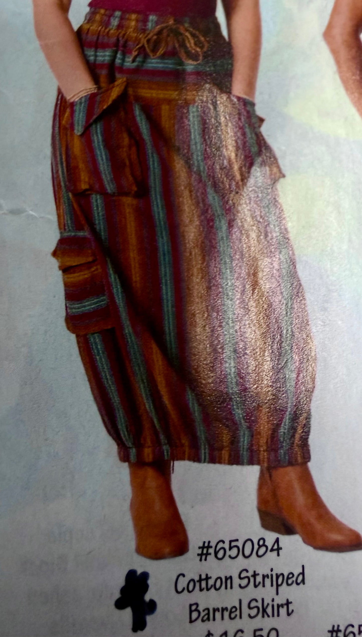 Cotton Striped Barrel Skirt