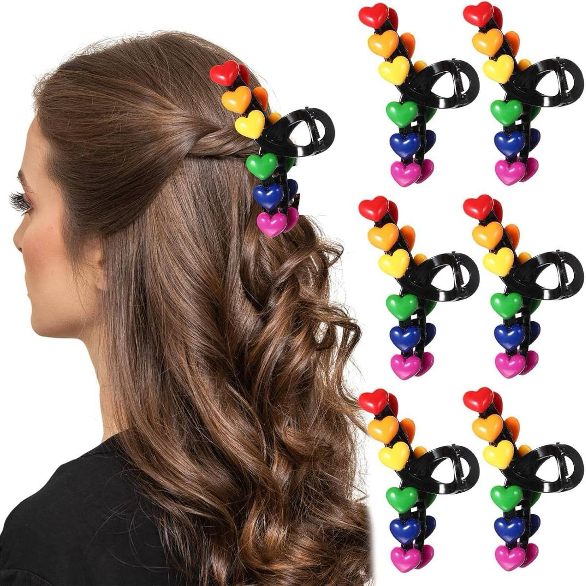 Rainbow Heart Hair Clips