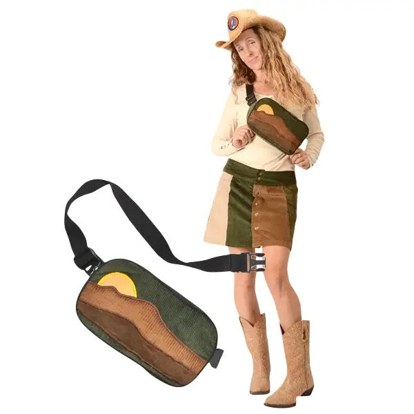 Large Corduroy Applique Mountain Belt Bag