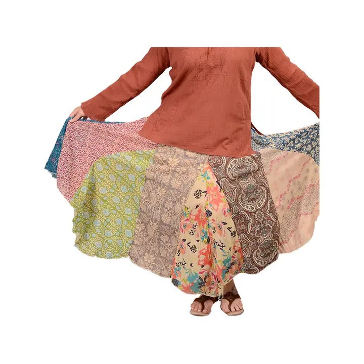 Lady Madonna Indian Print Patch Panel Skirt