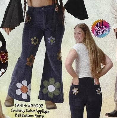 Corduroy Daisy Applique Bell Bottom Pants