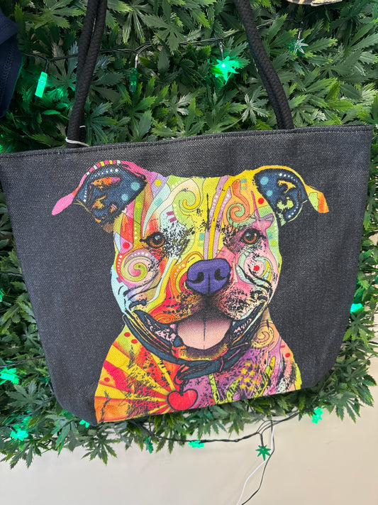 Trippy Pittie Jute Rope Tote Bag