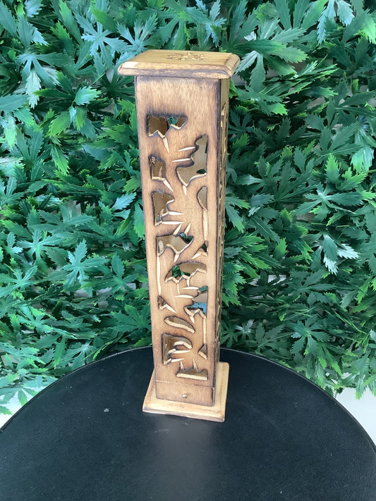12" Carved Wood Tower Burner
