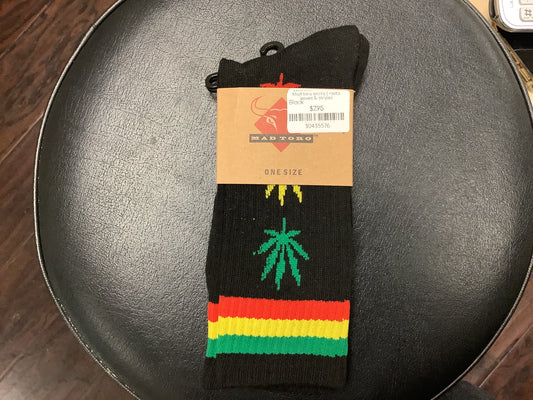 Mad Toro Socks | Rasta Leaves & Stripes