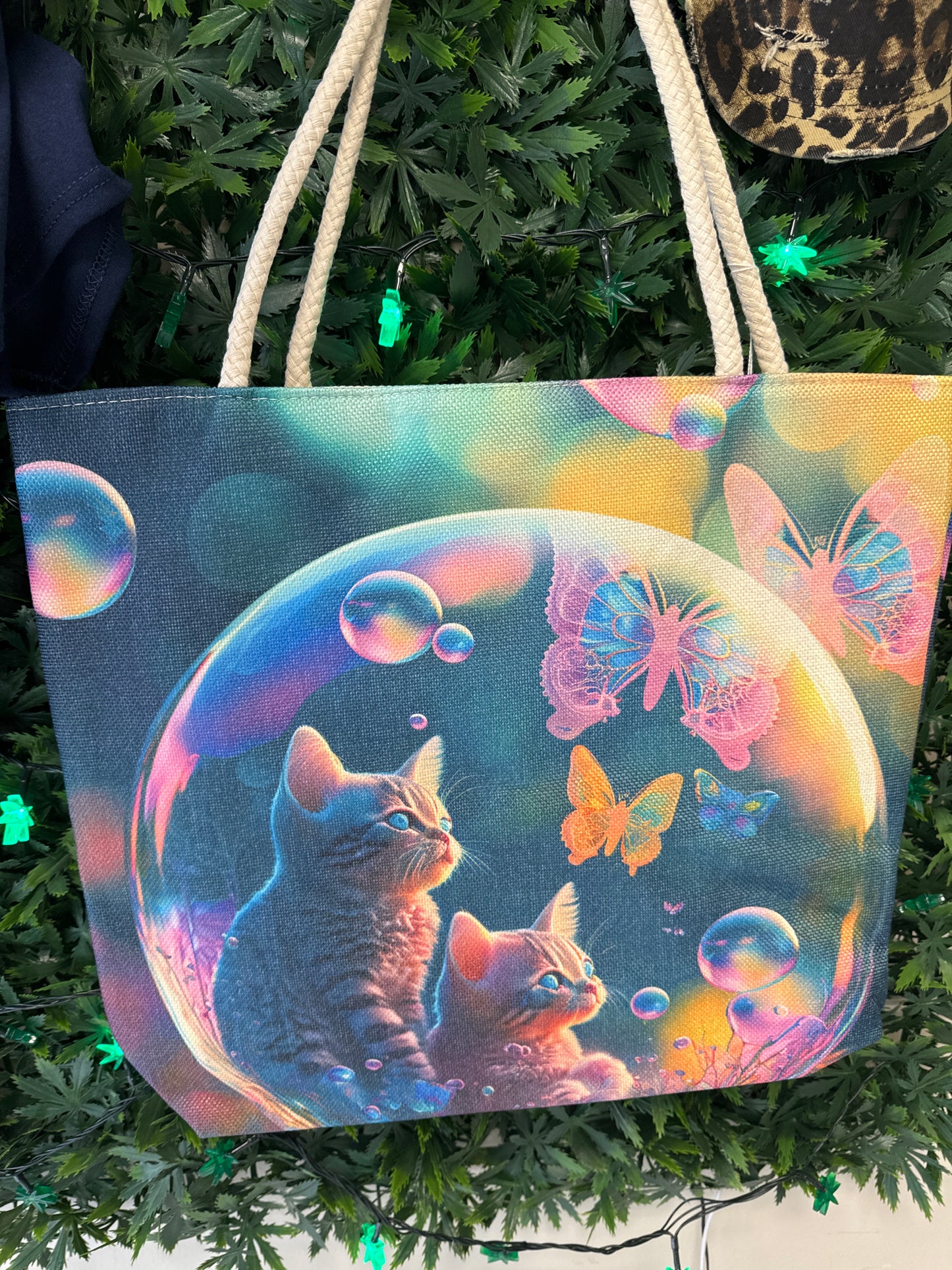 Bubble Kittens Jute Rope Tote Bag