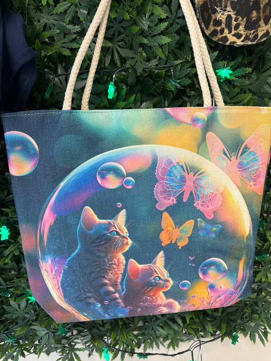 Bubble Kittens Jute Rope Tote Bag