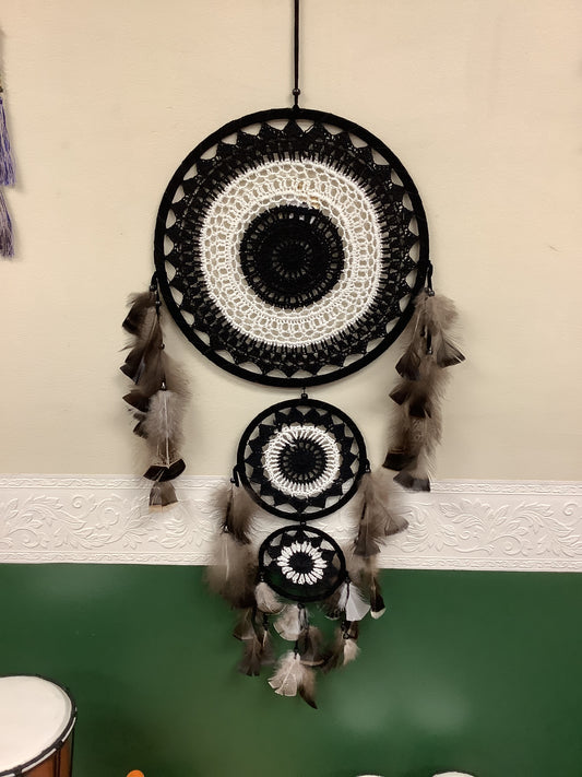 B & W Triple Tier Crochet Dreamcatcher