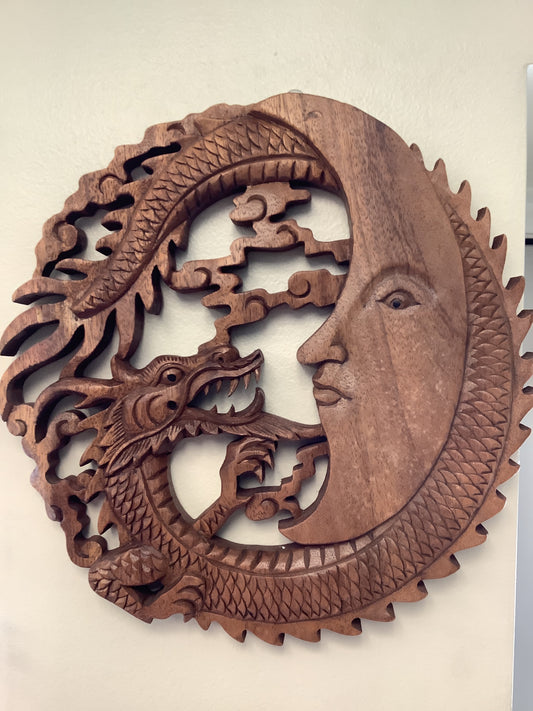 Moon Dragon Wood Plaque