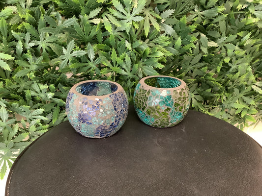 Crackle Glass Candle Holder Various Colors