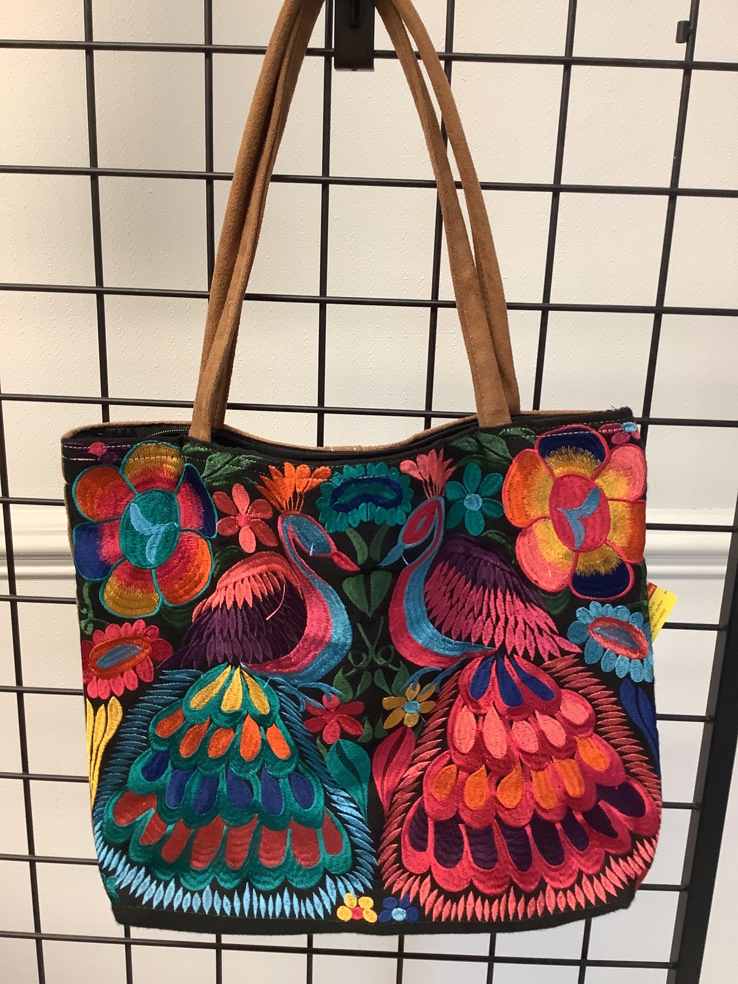 Embroidered Peacock Tote