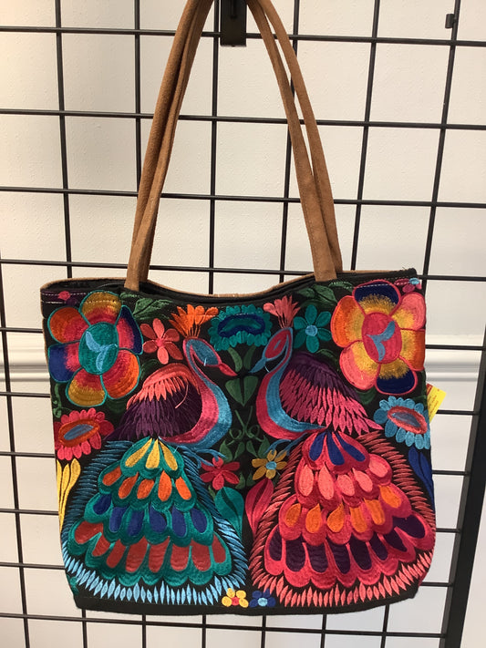 Embroidered Peacock Tote