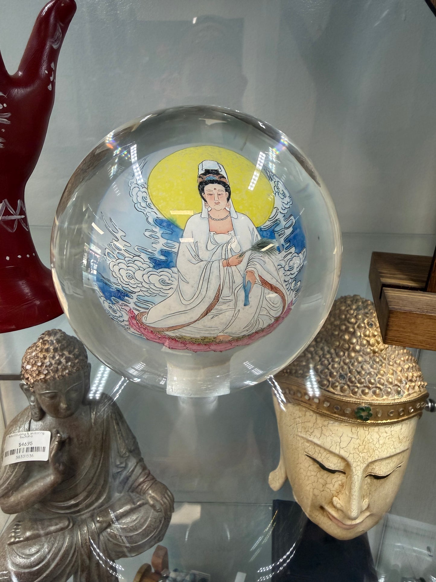 Large Hand-Painted Optical Crystal Sphere – Guanyin (2019)