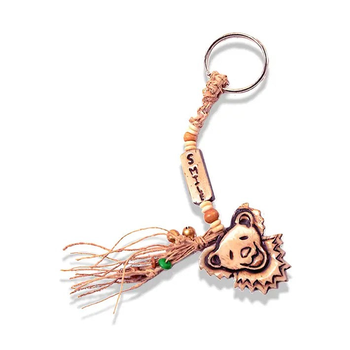 GD Smiling Bear Face Bone Bead Hemp Keychain
