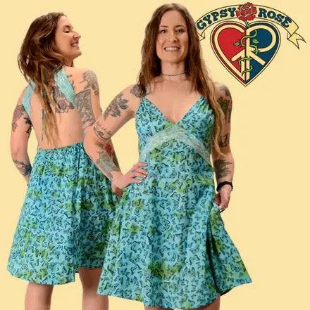 Tye Dye Butterfly Print Tie Back Short Dress