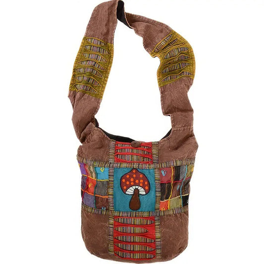 Mega Mushroom Stonewash Cotton Patchwork Shoulder Bag