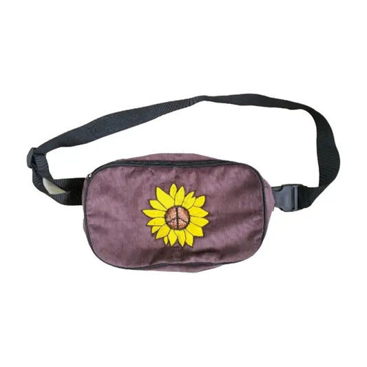 Large Corduroy Emb'd Peace Sunflower Belt Bag