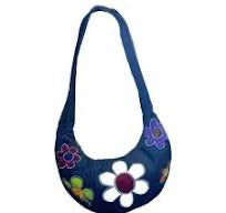 Corduroy Daisy Applique Moon Shoulder Bag