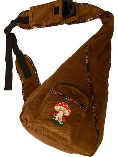 Mushroom Embroidered Corduroy Sling Backpack