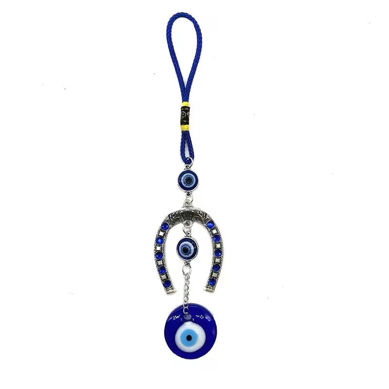 Glass Evil Eye Horseshoe Car Charm