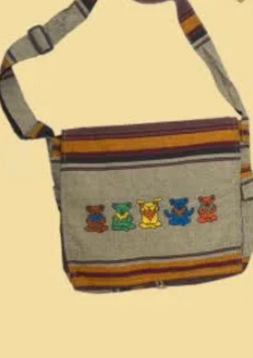 Dancing Bear Chorus Hand Emb'd Striped Shoulder Bag