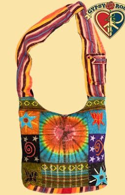 Beautifully Bohemian Tye Dye & Patchword Cotton Peddler Bag
