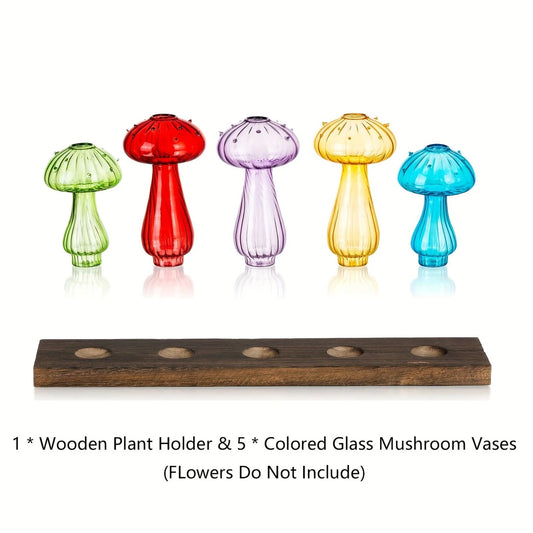 Colorful Mushroom Vases with Wooden Tray
